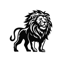Powerful black and white vector illustration of a roaring lion