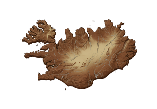 Brown Pixelated Map of Iceland Isolated on Black Background Digital Illustration