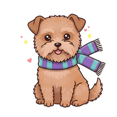 Cartoon Puppy Dog with Striped Scarf on Transparent Background Illustration