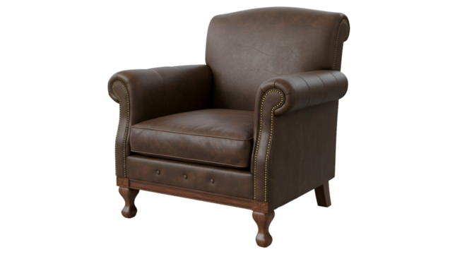 Brown Leather Armchair Isolated on a Transparent Background Realistic Illustration