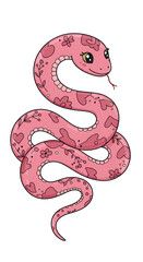 Fototapeta premium Cute Pixel Art Illustration Of Pink Snake On Black Isolated Background