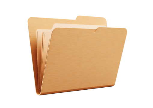 Beige folder icon,  3D style,  open,  with  paper inside