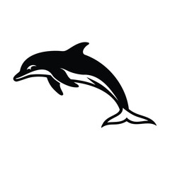 Fototapeta premium A silhouette black and white dolphin vector on white background