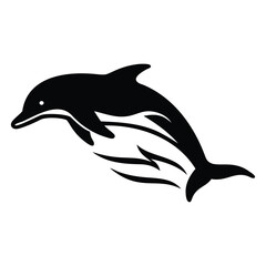 A silhouette black and white dolphin vector on white background
