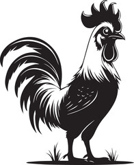 Stylized Rooster Silhouette Standing on Grass Proudly