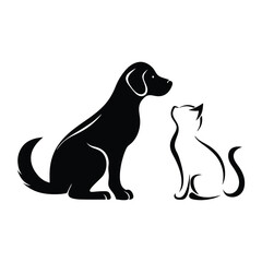 Silhouette of cat and dog on white background vector