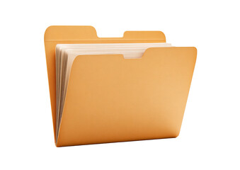 3D rendered, light orange folder with documents inside.  Flattened,  simple icon style