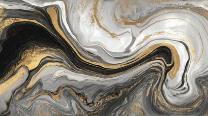 Elegant Abstract Swirl of Black, White, and Gold with Unique Texture and Flowing Patterns for Modern Art and Design Projects