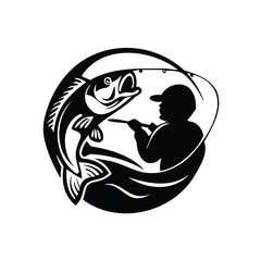 silhouette of a fisherman fishing on a boat vector art illustration