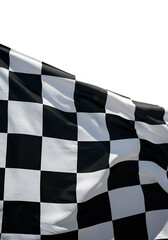 Checkered Flag Waving in Wind Black and White Isolated Photo
