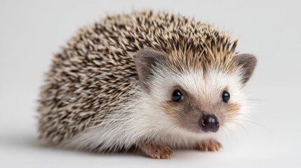 Obraz premium Adorable Small Hedgehog Sitting on Light Background with Sharp Quills and Cute Face, Capturing the Essence of a Charming Pet or Wild Animal