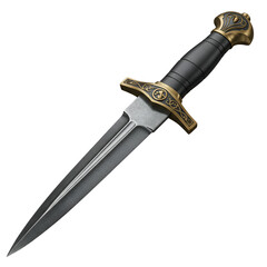 Detailed 3D Illustration of an Isolated Gold and Steel Dagger on Transparent Background