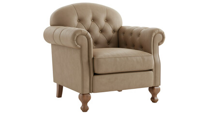 Classic Beige Tufted Armchair Isolated On Transparent Background 3D Render