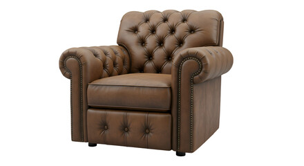 Classic Brown Leather Armchair Isolated On Transparent Background Photo