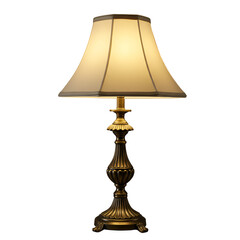 Elegant Bronze Table Lamp Illustration With Warm Light on Black Transparent Background