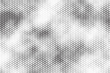 Grunge triangle halftone gradient texture. Faded grit noise background. Sandy gritty wallpaper. Retro pixelated backdrop. Black and white anime or manga comic overlay. Vector illustration.
