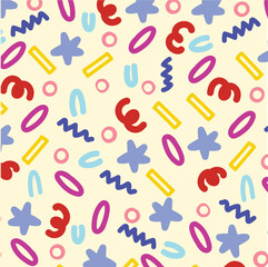 Abstract pop art seamless pattern with Colorful line doodle background. 