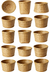 Collection Of Woven Brown Baskets On Transparent Background