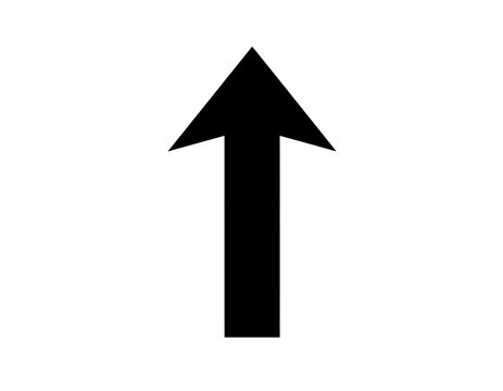 A simple, bold, black upward-pointing arrow on a white background