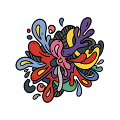 Colorful Abstract Illustration with Doodle Elements on Transparent Background