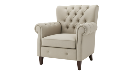 Classic Beige Tufted Armchair Isolated on Transparent Background Rendered