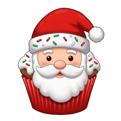 Festive Santa Claus Cupcake Illustration Isolated on Transparent Background