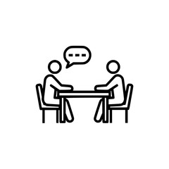 Fototapeta premium Two people sitting at a table having a conversation minimalist icon 