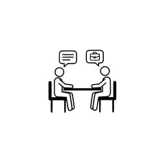 Fototapeta premium Two people at a table speaking in thought bubbles minimalist icon 