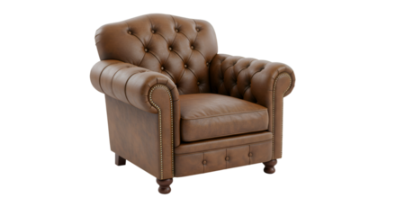 Classic Brown Leather Armchair Isolated on Transparent Background 3D Illustration