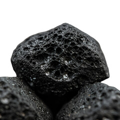 Close up Photo of Black Rough Volcanic Rock Isolated Abstract Background