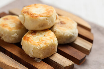 Bakpia pathok or bakpia pathuk. round shaped indonesian sweet rolls. originated from yogyakarta, indonesia.