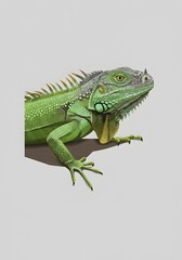 Obraz premium Green Iguana Illustration, Reptile Portrait, Exotic Animal
