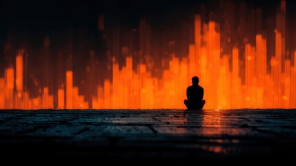 Silhouette of Stressed Businessperson in Front of Declining Stock Market Chart