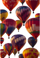 Colorful Hot Air Balloons Floating Against Transparent Black Background