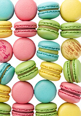 Colorful Macarons on Black Isolated Background Photo PNG Illustration
