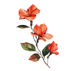 Vibrant orange flowers on a delicate stem isolated on transparent background
