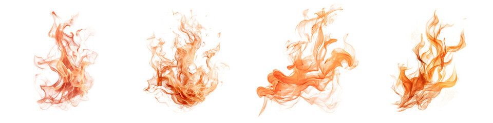 Fototapeta premium Set of Fiery Flames: Orange and Red Fire Illustrations on White