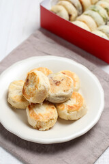 Bakpia pathok or bakpia pathuk. round shaped indonesian sweet rolls. originated from yogyakarta, indonesia.