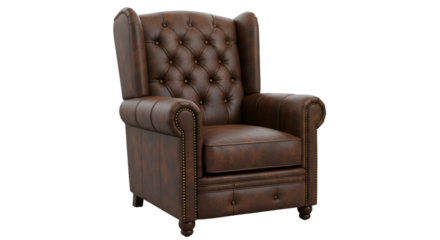 Classic Brown Leather Armchair Isolated on Transparent Background 3D Illustration