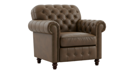 Classic Brown Leather Armchair Isolated On Transparent Background Photo