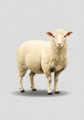 Fototapeta premium Illustration of a White Sheep on a Light Gray Background