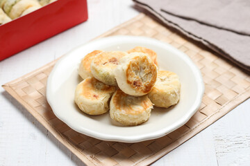 Bakpia pathok or bakpia pathuk. round shaped indonesian sweet rolls. originated from yogyakarta, indonesia.