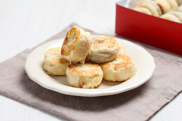 Bakpia pathok or bakpia pathuk. round shaped indonesian sweet rolls. originated from yogyakarta, indonesia.