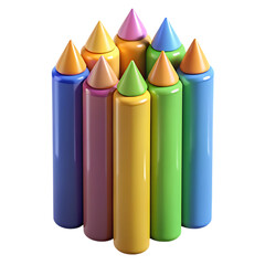 Collection of brightly colored crayons arranged in a circular pattern against a black background
