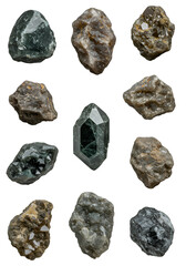 Collection Of Gemstones And Crystals Isolated On A Black Transparent Background