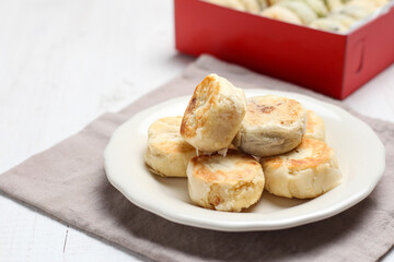 Bakpia pathok or bakpia pathuk. round shaped indonesian sweet rolls. originated from yogyakarta, indonesia.
