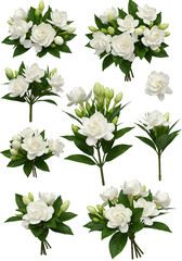 Collection Of Isolated White Gardenia Blossoms On A Transparent Background Photo