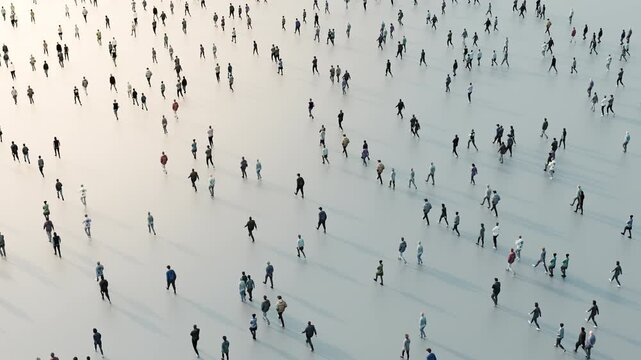 3D animation of a crowd of people walking down the street to visualize the visual effects on white screen