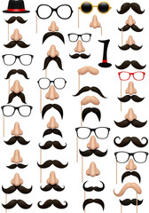 Collection Of Mustache Glasses And Nose Photobooth Party Props On Transparent Background
