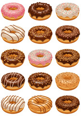 Collection Of Realistic Donut Assortment Vector Illustration Isolated on Transparent Background